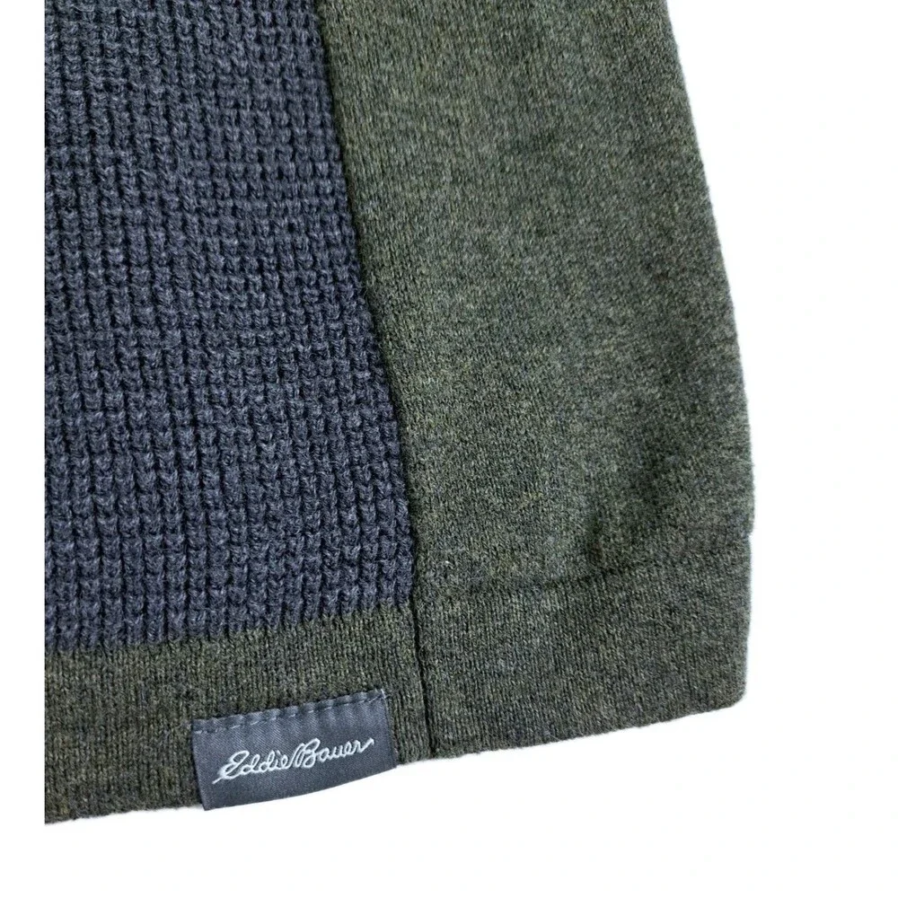 Eddie Bauer Merino Wool Blend Zip Pullover Knit Sweater Men's Medium Green Gray